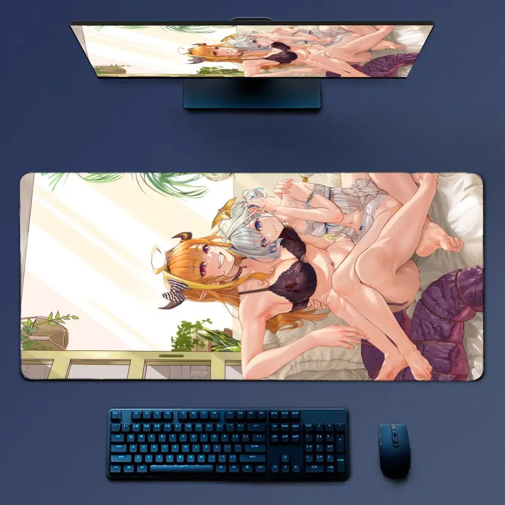 Anime Girl Kiryu Coco Hololive Mousepad Didelis žaidimų pelės kilimėlis LockEdge sutirštinta kompiuterio klaviatūra Stalinis stalas