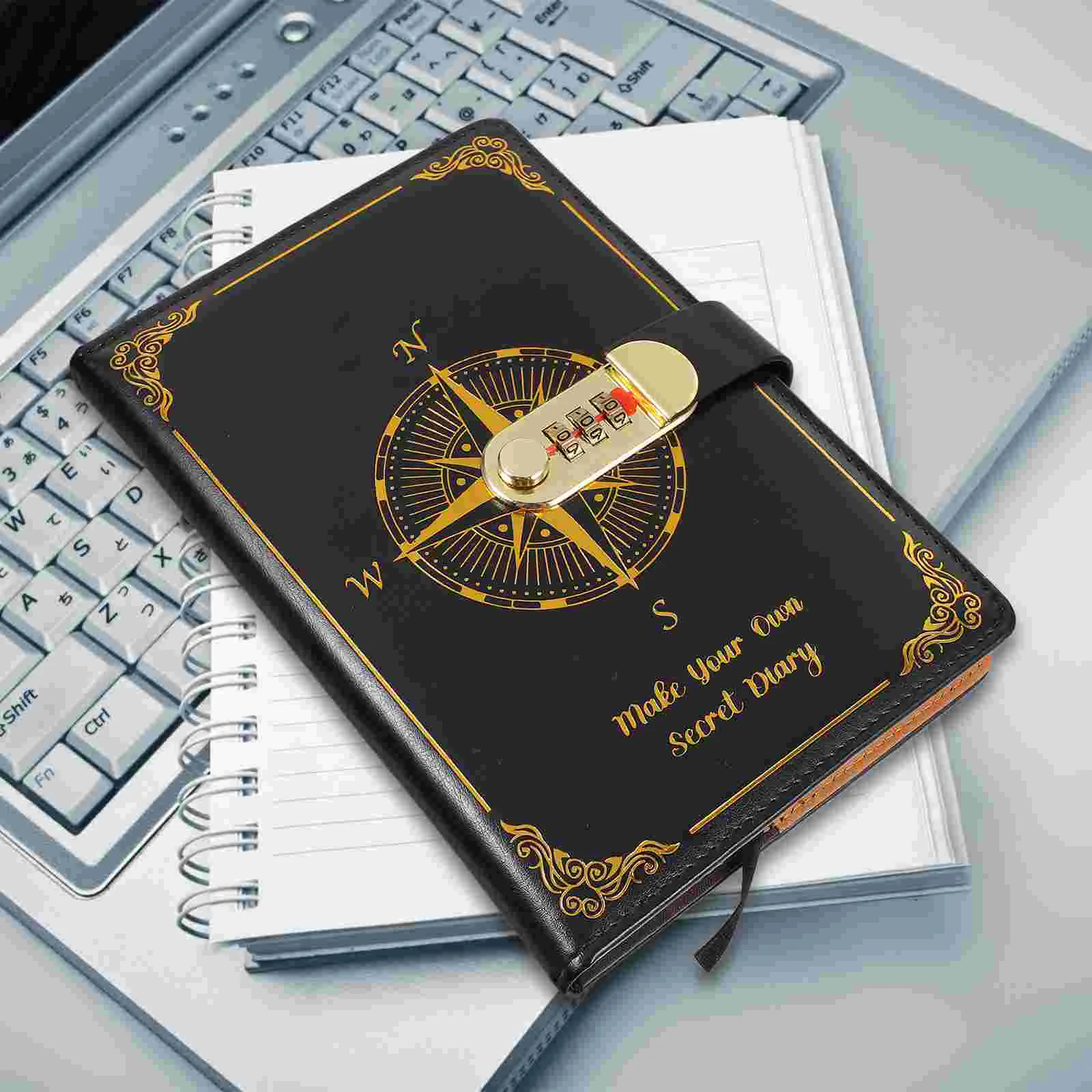 Business Notebook Portable Notepad Students Notepad with Lock Portable Journal Retro Scrapbook