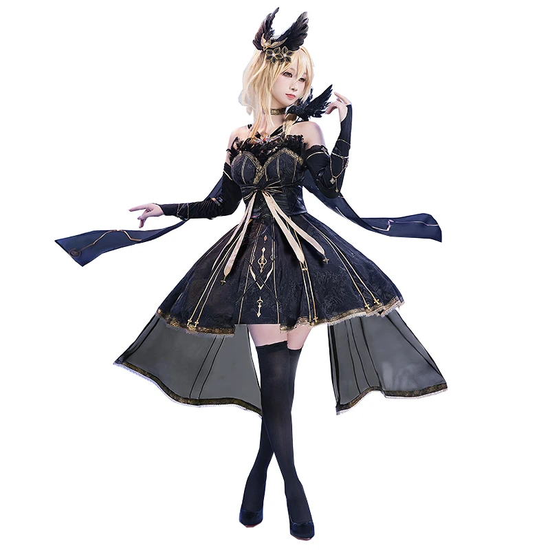 CosKeKe Lumine Cosplay Anime Genshin Impact kostiumas Bedugnė praradimo elegantiška juoda oficiali suknelė Helovino vakarėlio vaidmenų žaidimo drabužiai