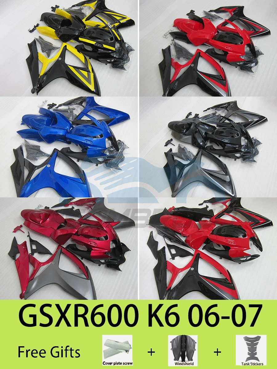 GSXR600 GSXR750 K6 2006 2007 Motociklų aptakų komplektas SUZUKI GSXR 600 750 06 07 Full Fairing kėbulo komplektas ABS plastiko komplektas