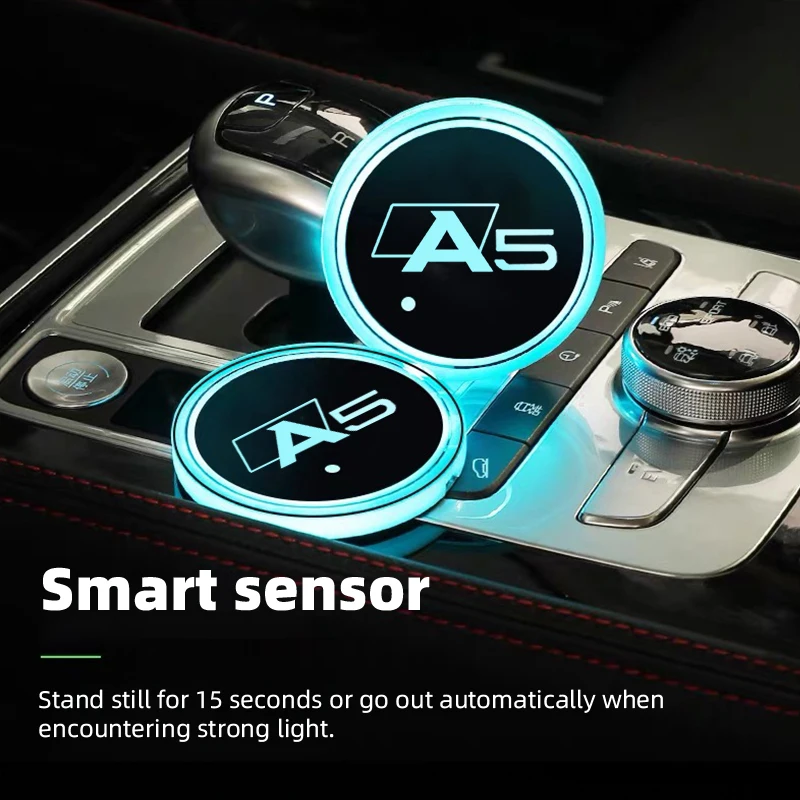 LED automobilių vandens padėkliukų gėrimų laikikliai USB įkrovimo atmosfera Šviesos priedai Audi A5 7 spalvingas išmanusis puodelio kilimėlis