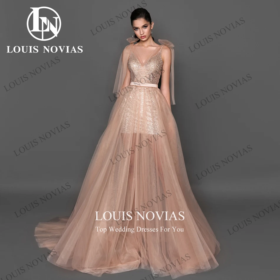LOUIS NOVIAS Vakarinės suknelės be rankovių 2024 m. Moterų iliuzija Blizgučiai Spagečių dirželis Kaspinai Vakarėlių suknelės Vestidos De Noche