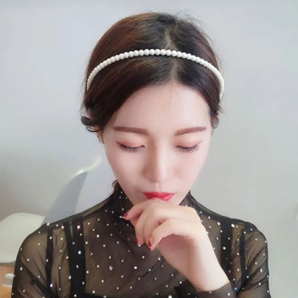 Miela balta gimtadienio dovana Perlų moterų imitacija Korėjiečių plaukų lankelis Galvos juosta Plaukų aksesuarai Galvos apdangalai