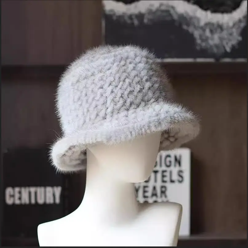Nauja originali audinės kailio megzta kepurė Prabangios moterys Rankų darbo mados Žieminiai galvos apdangalai Šilta skrybėlė Fedora