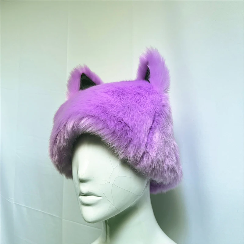 Spalvinga Helovino žiema Pliušinė miela katė Ausys Pupelės Moteriškos megztinės Kepurės Korėjos ausų apsaugos pupelės Kepurė su ausinėmis