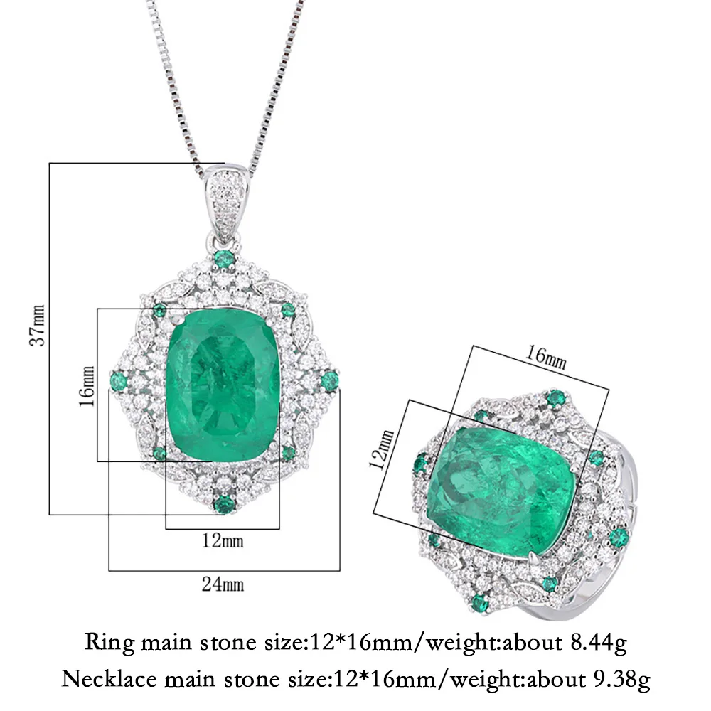 Vintažinis 12*16mm smaragdinis akvamarinas brangakmenio pakabukas Pakabukų pakabukų žiedų papuošalų rinkiniai moterims Lab Diamond vestuvių vakarėlio aksesuarai