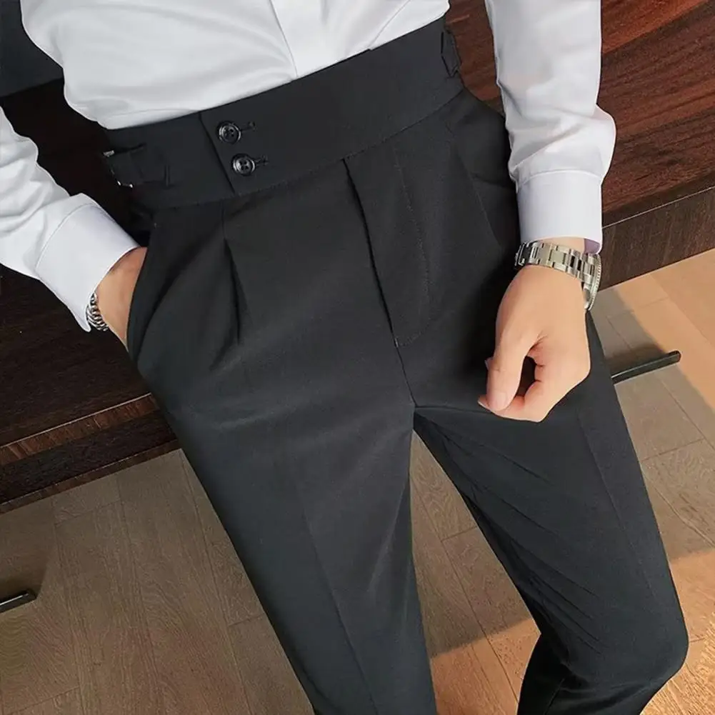 Vyriškos vienspalvės kelnės Klasikinės vyriškos biuro kelnės Slim Fit Aukštas juosmuo Vintažinės kišenės oficialiam verslo stiliaus vyriškoms kelnėms
