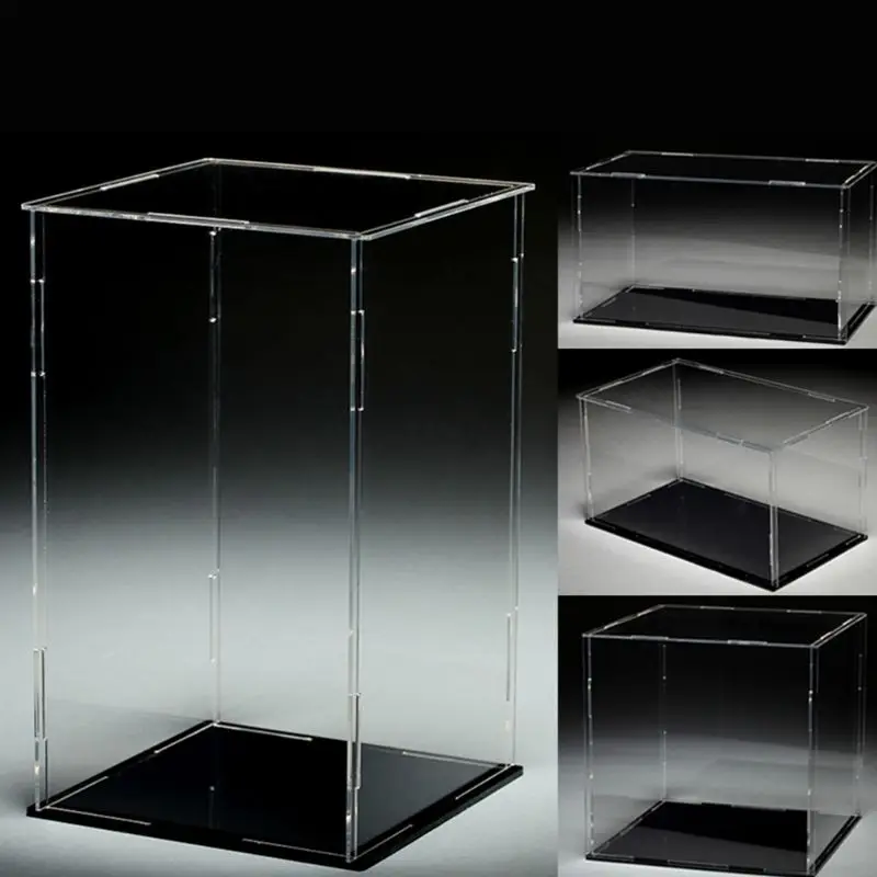 skaidrus akrilo vitrininis dėklas Juodas pagrindas Apsaugos nuo dulkių modelio žaislų demonstravimo dėžutė 