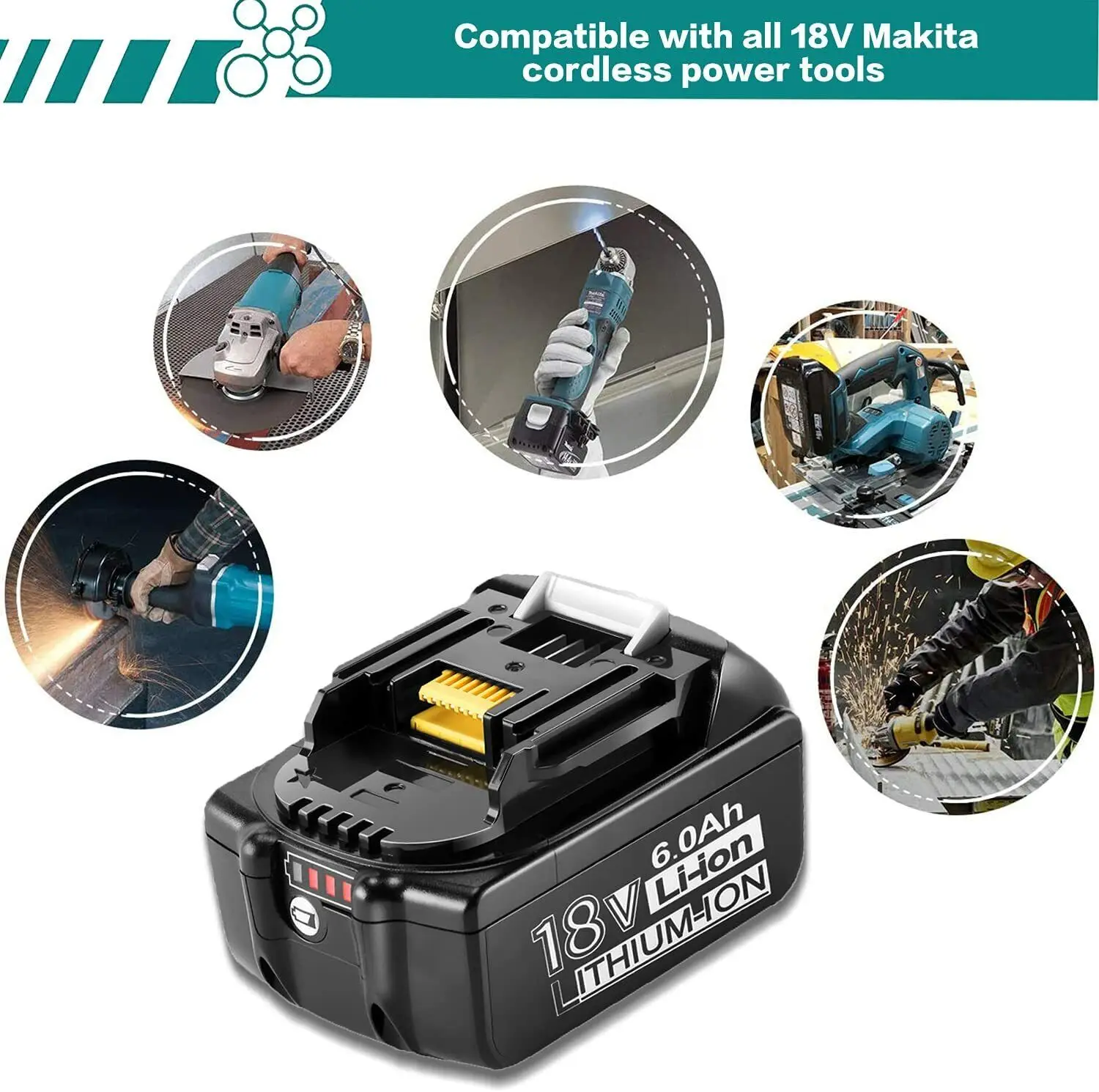 skirta Makitai 18V 6000mAh įkraunama elektrinių įrankių baterija su LED ličio jonų keitimu LXT BL1860B BL1860 BL1850 BL1830