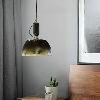 šiaurietiško LED stiklo pakabuko šviesa Modernus minimalistinis gradientas Žali viengubas žibintas miegamojo lovoms Restorano studijų įranga