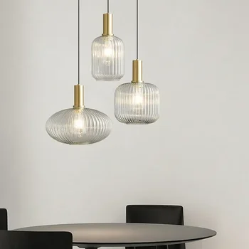 šiaurietiško stiklo pakabinami žibintai Retro restoranas Kūrybingas svetainės pakabukas Lempa Paprasta naktinė lempa LED E27 šviesa