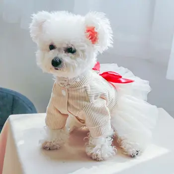 Šunų aprangos tinklelis Susiliejimas apvaliu kaklu Naminis šuo Katė Princesė Tiulio sijonas одежда для мелких собак