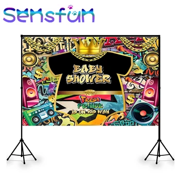 Šviežias princas Fonas Graffiti muzika Hip Hop Vintage Disco Neon Boy gimtadienio fotografija Fonas Baby Shower Party Banner