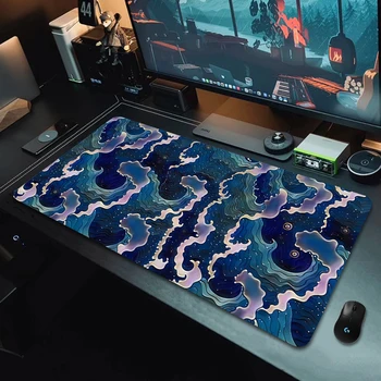 Žaidimų pelės kilimėlis Gamer Didelis namų klaviatūros kilimėlis Pelės kilimėlis MousePads Neslystantis žaidėjas Natūralaus kaučiuko stalo kilimėlis Mėlynos bangos