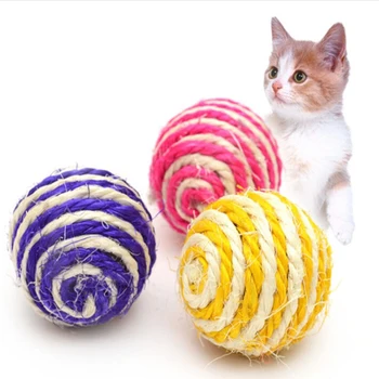 Žaislai katėms Įvairiaspalvis juostinis kamuolys Sizalis, katytė Smagus kačių žaislinis kamuolys Katės draskyklė Įkandimo kamuolys Žaislas Naminių gyvūnėlių produktai Kačių reikmenys 4.3cm