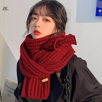 Žieminiai šilti megzti šalikai Ilgo dydžio sutirštintas moteriškas šalikas Korėjietiškas laisvalaikio lauko terminis vyriškas juodas šalikas Kalėdinės dovanos