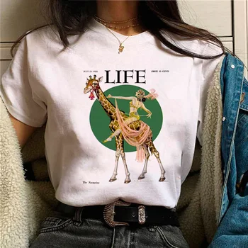 Žirafos marškinėliai moterys grafiniai vasaros marškinėliai mergina dizainerė 2000s manga drabužiai