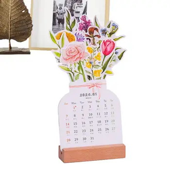 žydinčių gėlių stalo kalendorius Nuimamas vazos formos gėlių kalendorius su medžio pagrindo gėlių tema Ornamentai Staliniai kalendoriai